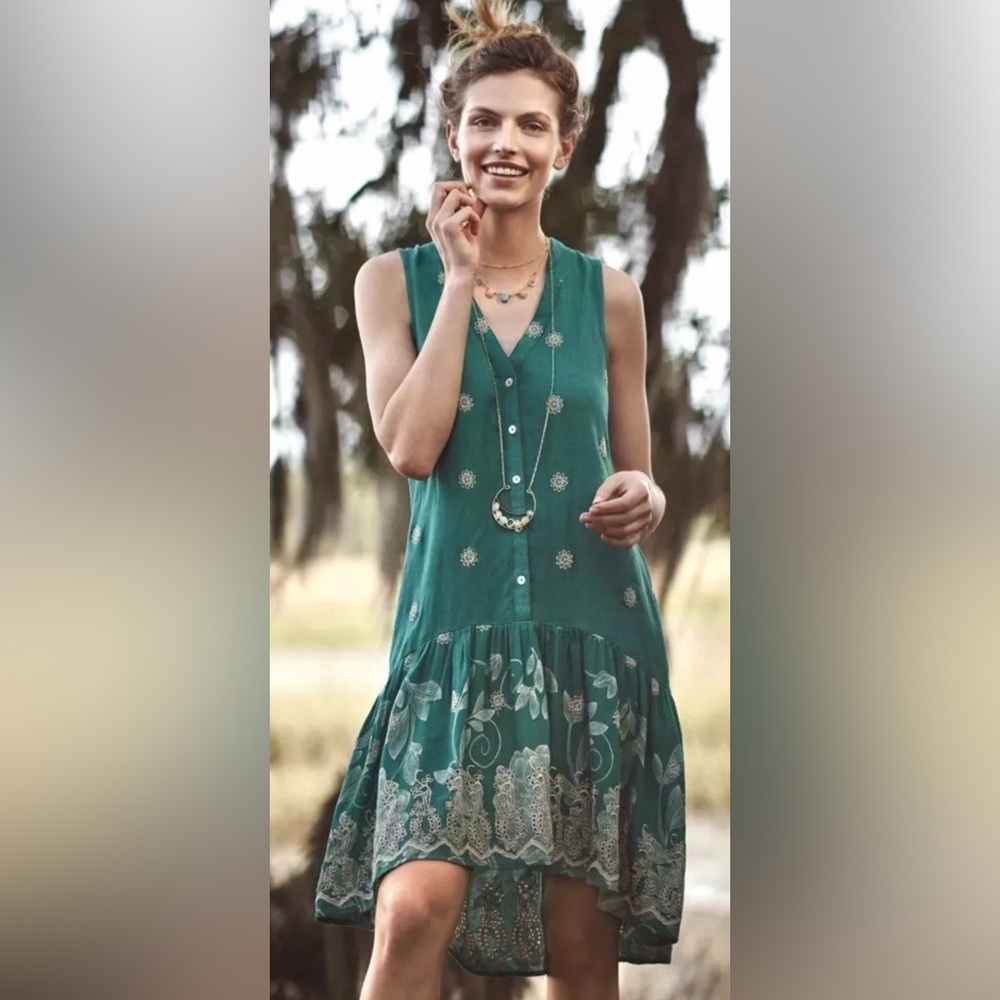 Maeve Women’s Pippa Swing Dress Green Multicolor Floral V Neck Button